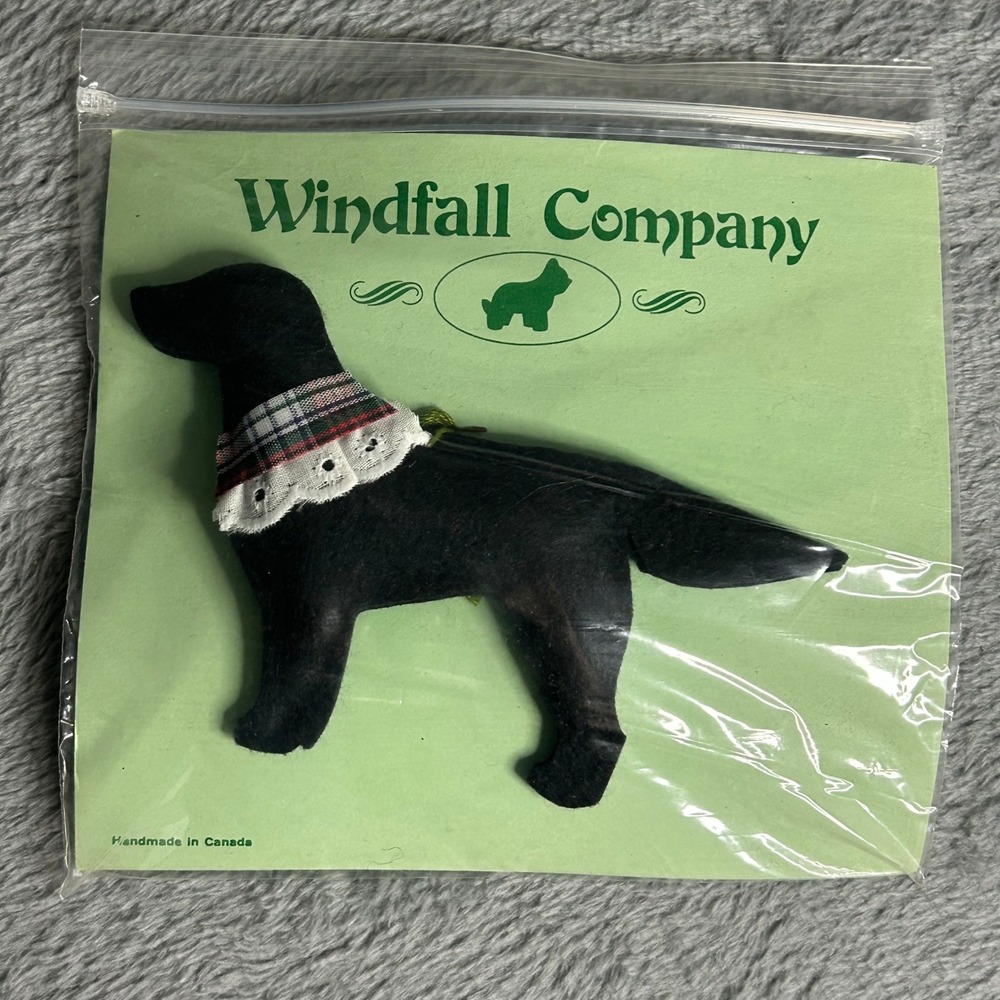 Windfall Company Handmade Black Felt Dog Ornament Plaid Bandana Canada Vintage